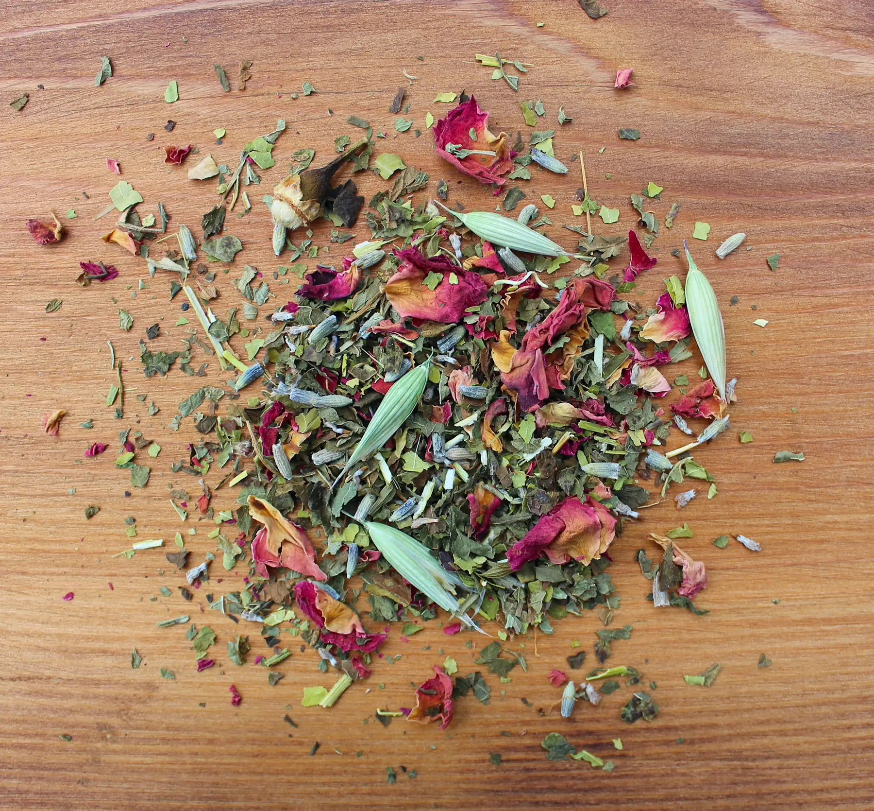 Unwind product herbs spread all over table