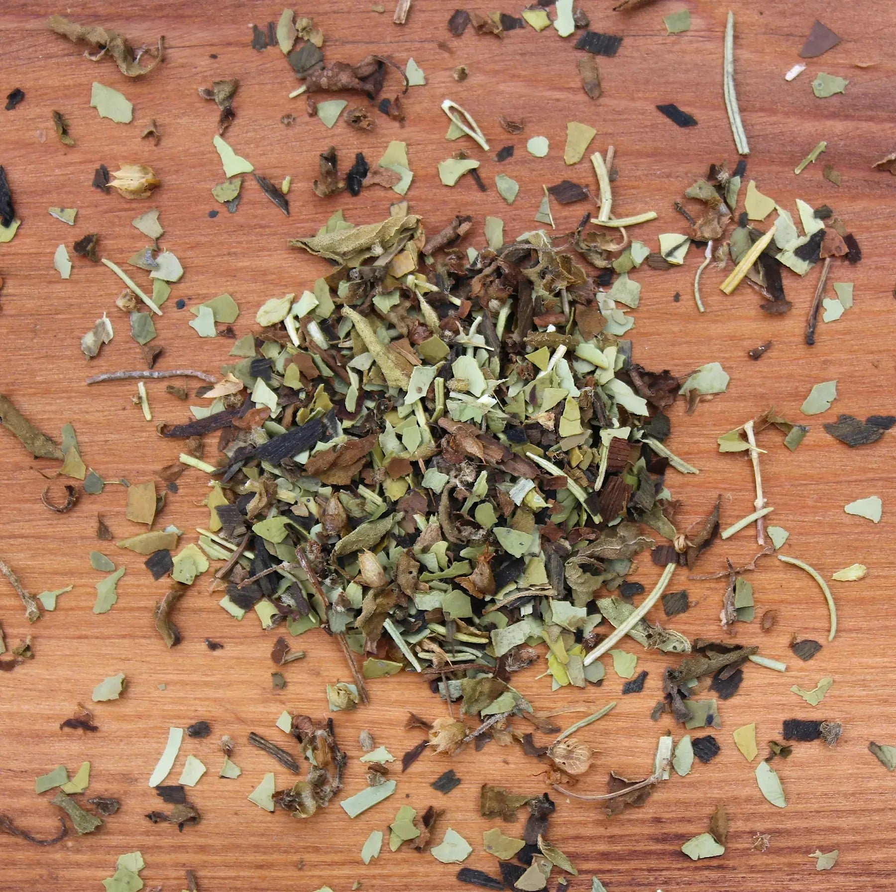 Revive tea herbs spread over table