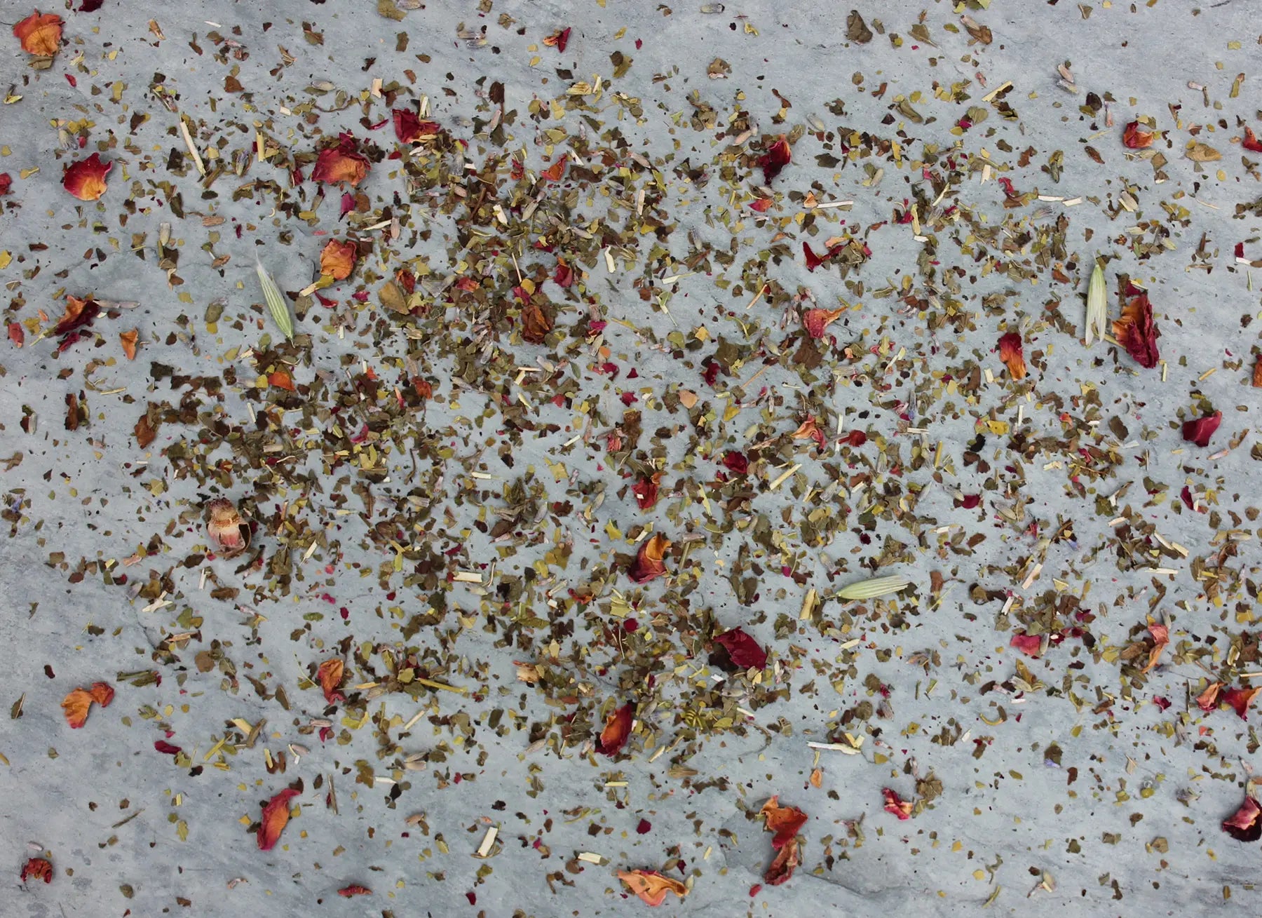 Unwind herbs spread over table