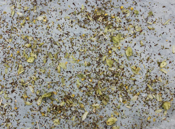 Snooze herbs laid out on table