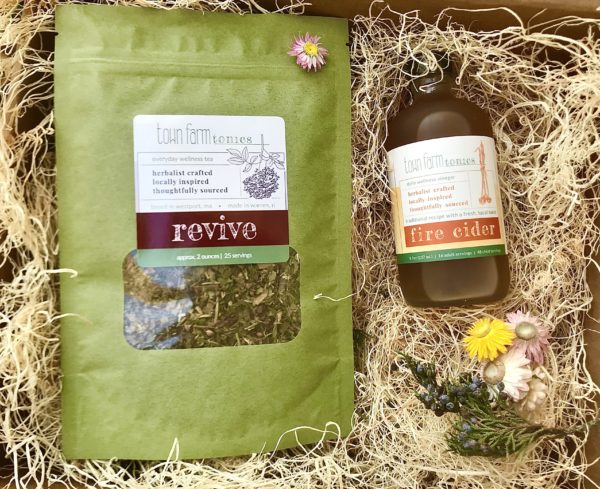 hot herbal toddy gift set with revive herbal tea blend and fire cider made in westport, ma